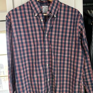 Brooks Brothers Navy and Red Plaid Men's Shirt